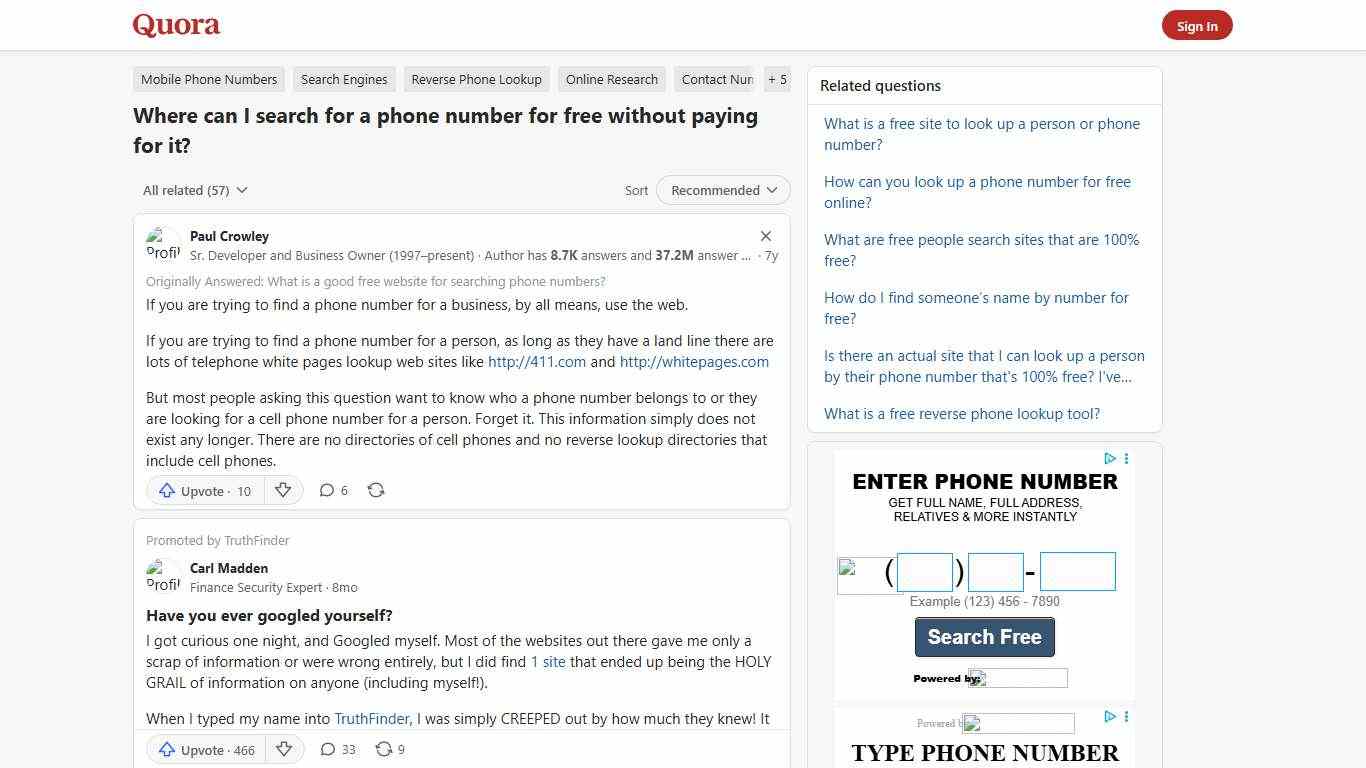Where can I search for a phone number for free without paying for it? - Quora